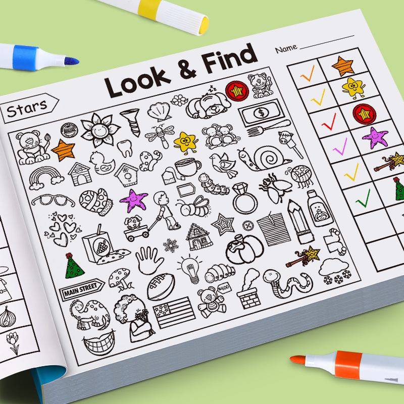Kids Education Laptop - كتاب تلوين الأشياء المخفية للأطفال، ابحث