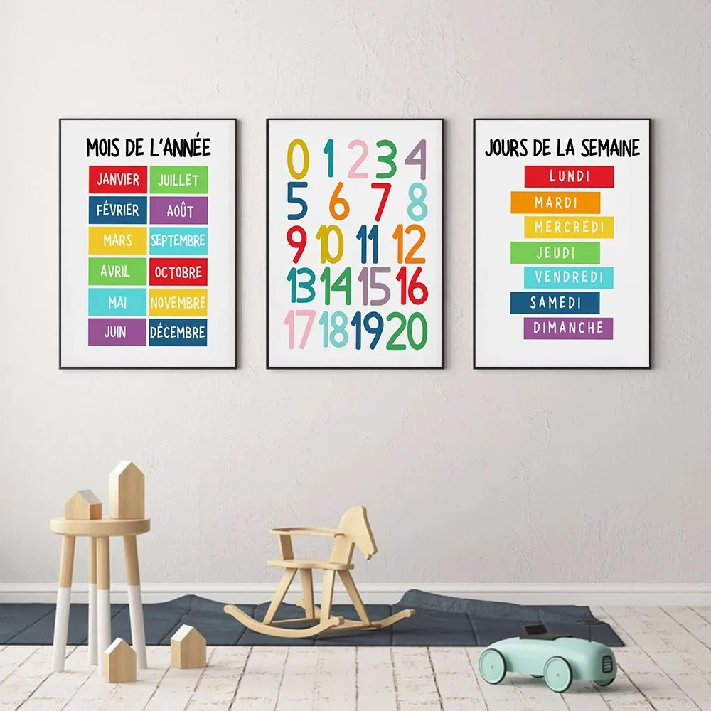 Kids Educational Posters - لوحة قماشية تعليمية للحائط لغرفة اللعب،
