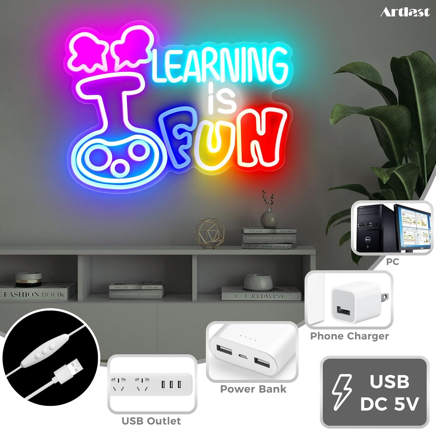 التعلم ممتع - لافتة نيون بإضاء - مراجعة Kids Education Motivation وسعره